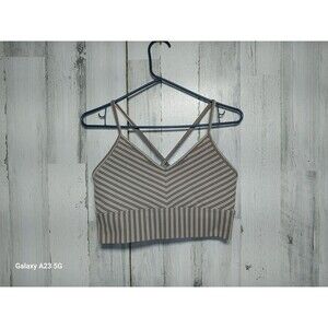 Glyder Women's Large Cross Back Sportsbra No Padding Beige Cream Stripe